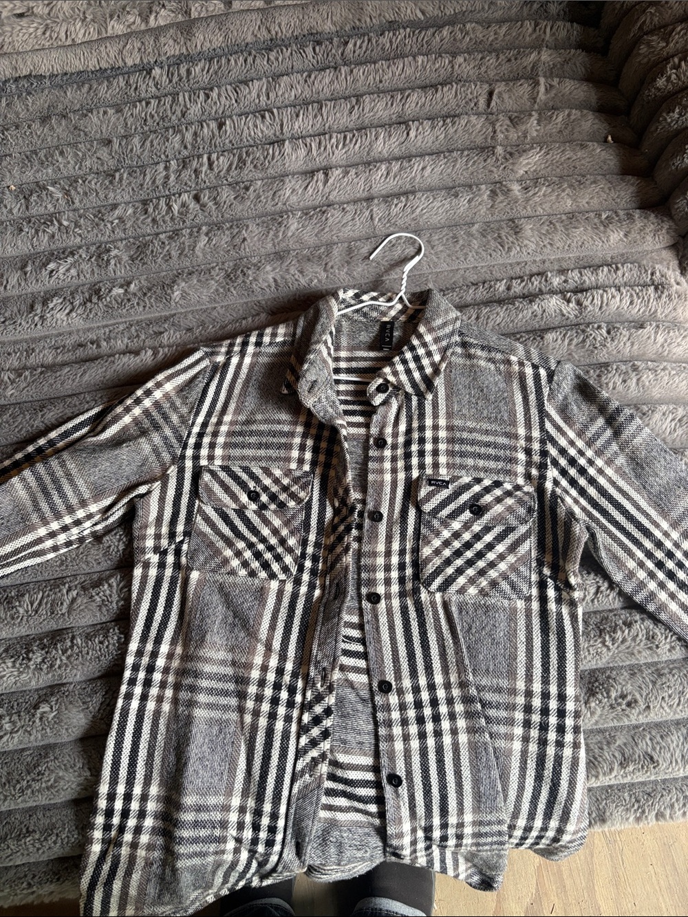 RVCA Gray and Black Plaid Button-Up Shacket